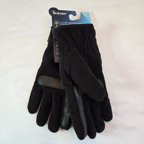 ISOTONER Men Fleece Touchscreen Glove, Water-Repellent Sherpa Lining Sz: M Black - Picture 2 of 6